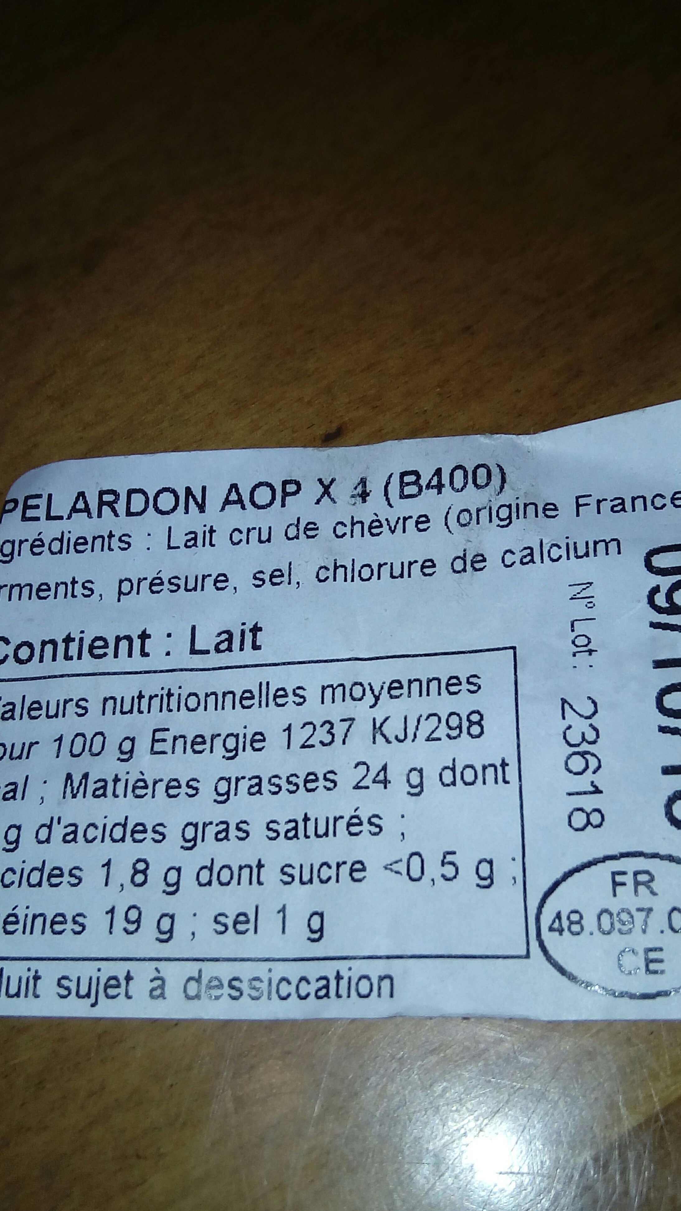 pelardon - Ingredients - fr